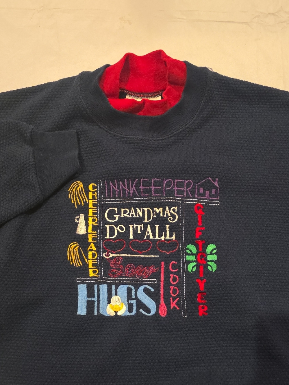 M&C Sportswear Grandmas Do It All Embroidered Waffle Weave Sweatshirt Navy M